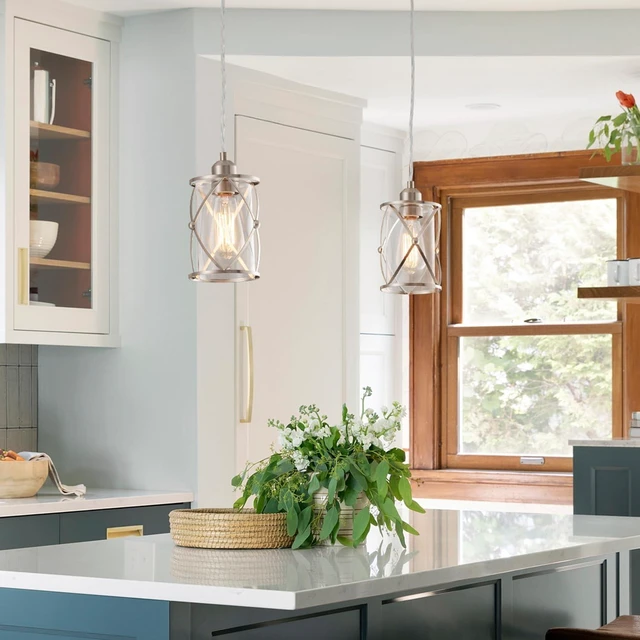 Alt view image 6 of 6 - mirrea H-Type Brushed Nickel Track Lighting Pendant with Dotted Cage Clear Glass, Adjustable Hanging Light, E26 Socket 1 Pack