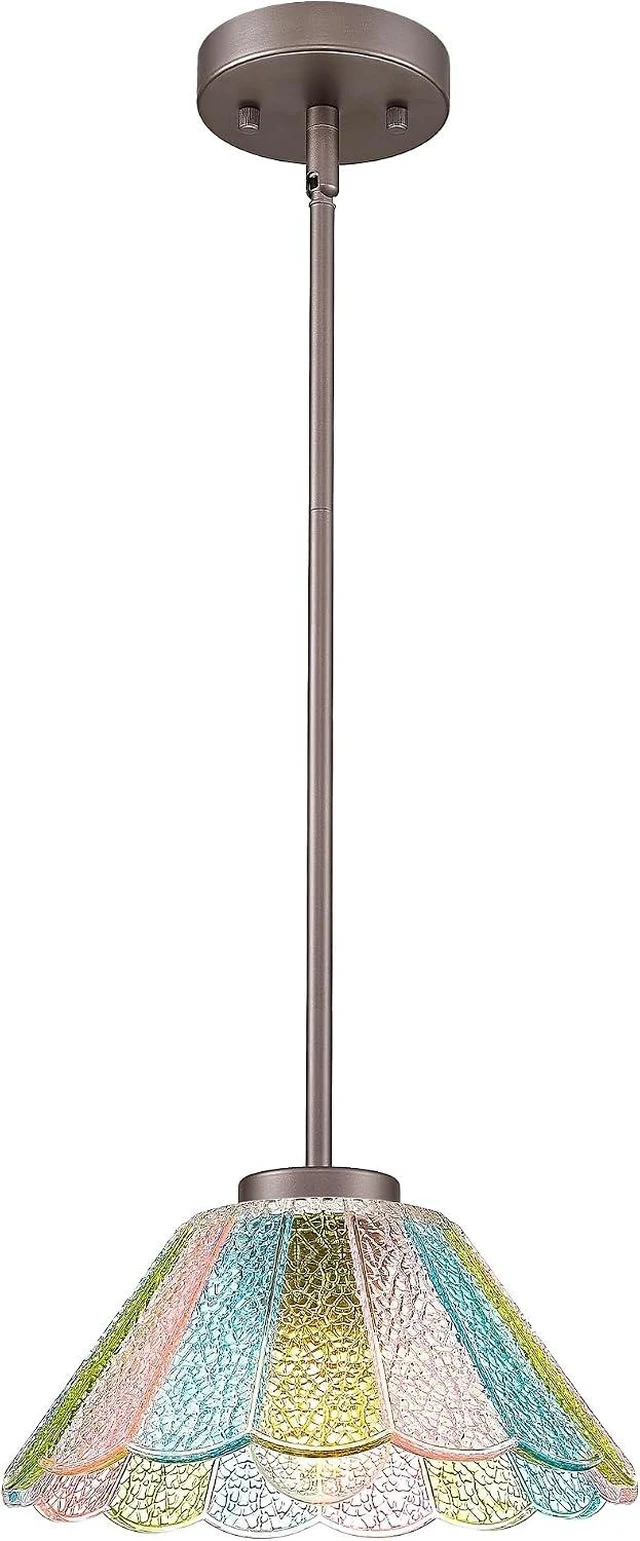 Main image of HWH Modern Hanging Light Fixture, Colored Floral Glass, 5HJX110MIL ORB-C