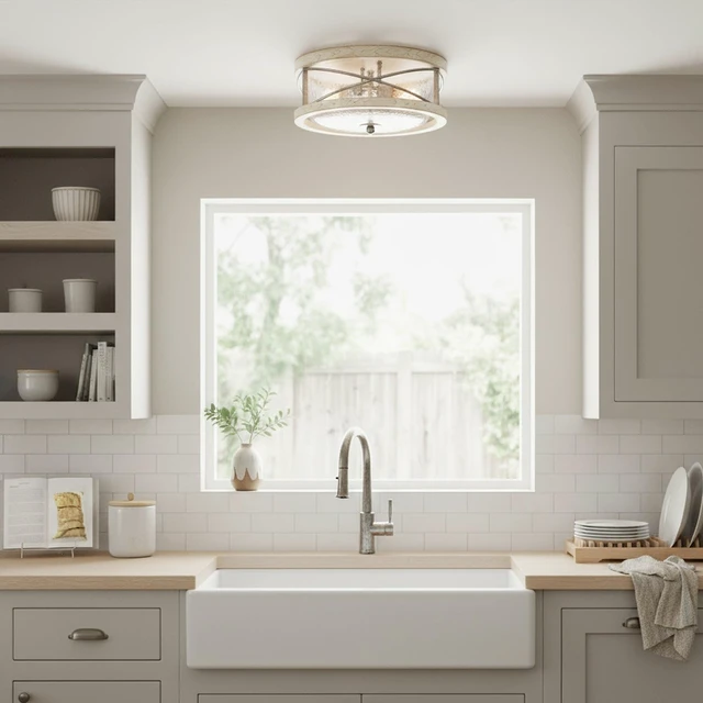 Alt view image 6 of 7 - Kira Home Blaylock 13" Modern Farmhouse Flush Mount Ceiling Light, 2-Light