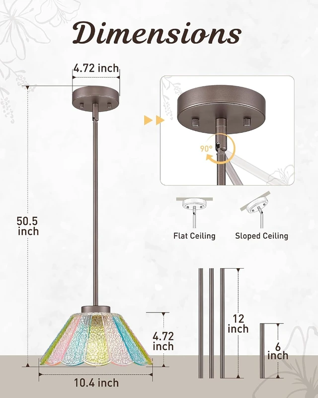 Alt view image 2 of 7 - HWH Modern Hanging Light Fixture, Colored Floral Glass, 5HJX110MIL ORB-C