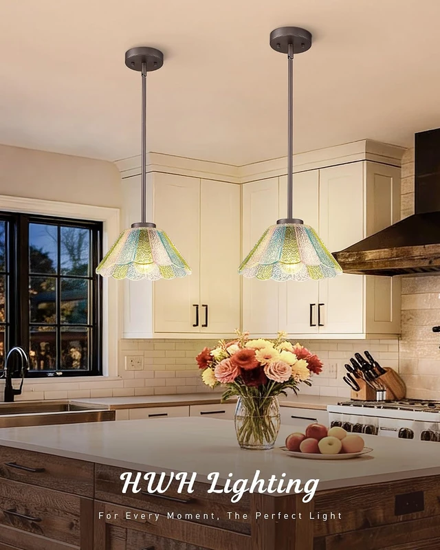 Alt view image 3 of 7 - HWH Modern Hanging Light Fixture, Colored Floral Glass, 5HJX110MIL ORB-C