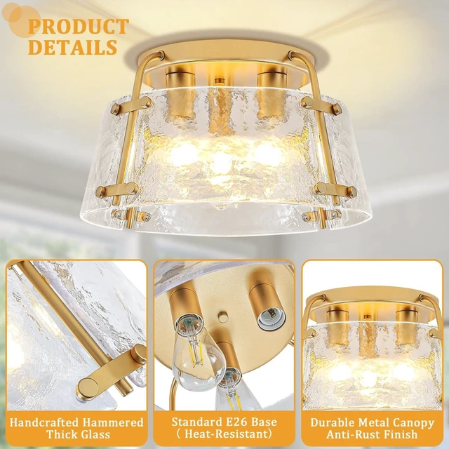 Alt view image 4 of 7 - Gold Semi Flush Mount Ceiling Light Entryway Hallway Light Fixtures