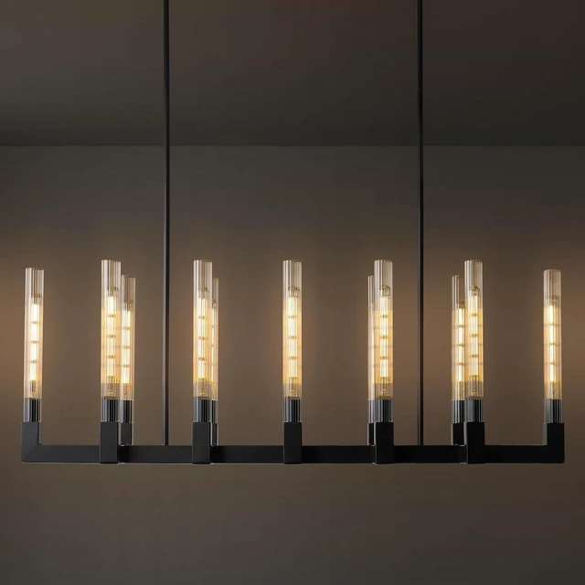Main image of Black Farmhouse Dining Room Chandelier,Modern Linear Rectangle Chandelier