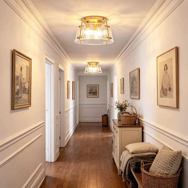 Alt view image 6 of 7 - Gold Semi Flush Mount Ceiling Light Entryway Hallway Light Fixtures