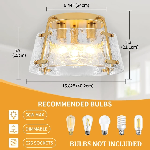 Alt view image 5 of 7 - Gold Semi Flush Mount Ceiling Light Entryway Hallway Light Fixtures