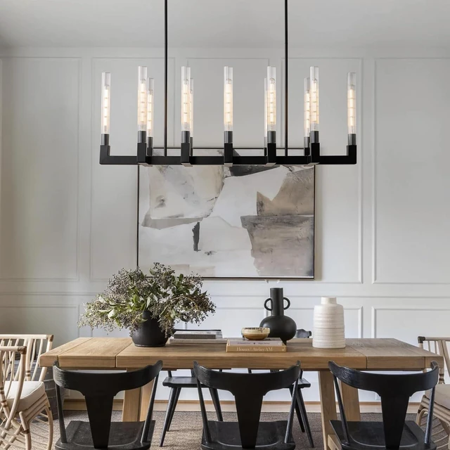 Alt view image 3 of 7 - Black Farmhouse Dining Room Chandelier,Modern Linear Rectangle Chandelier