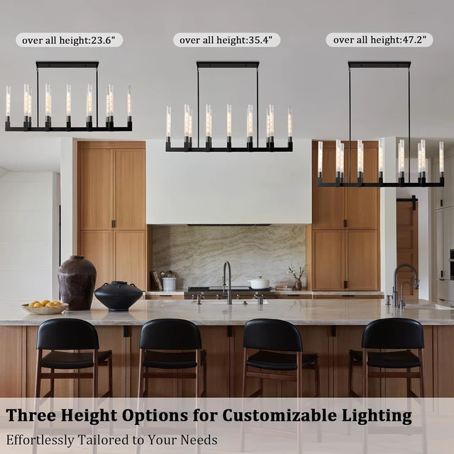 Alt view image 5 of 7 - Black Farmhouse Dining Room Chandelier,Modern Linear Rectangle Chandelier