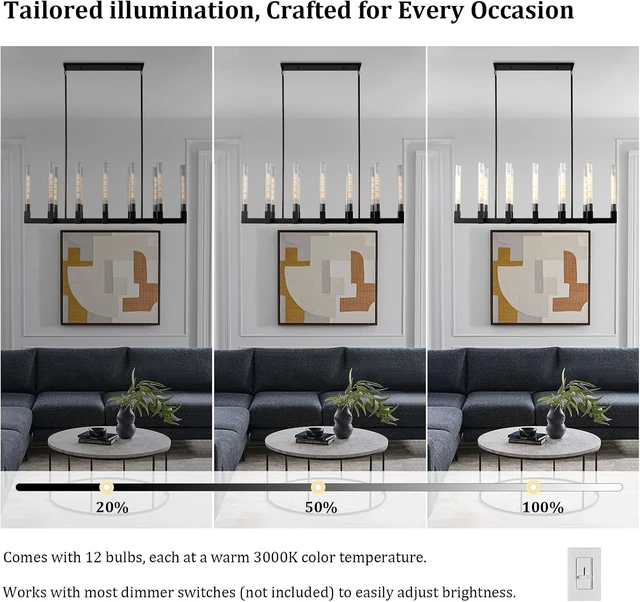Alt view image 6 of 7 - Black Farmhouse Dining Room Chandelier,Modern Linear Rectangle Chandelier