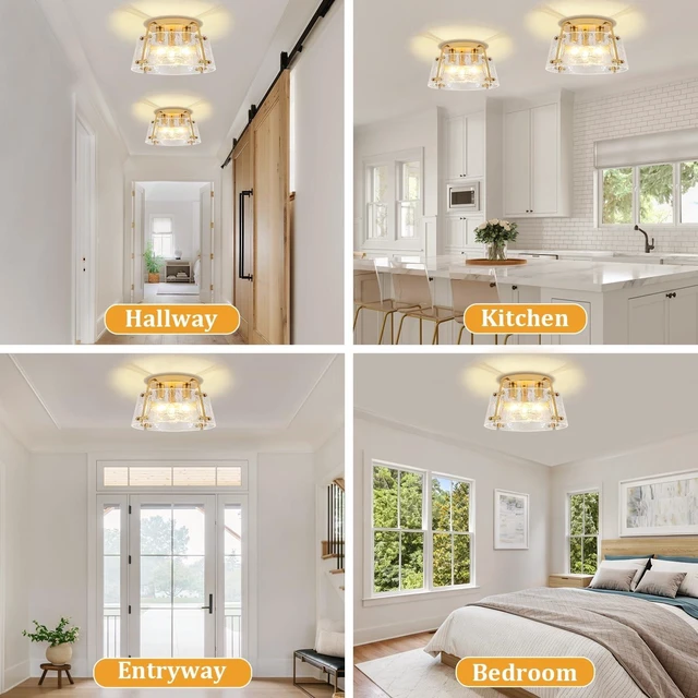 Alt view image 7 of 7 - Gold Semi Flush Mount Ceiling Light Entryway Hallway Light Fixtures