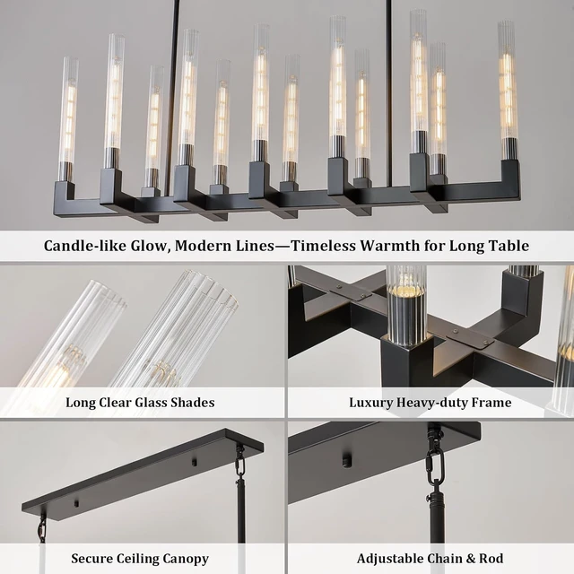 Alt view image 4 of 7 - Black Farmhouse Dining Room Chandelier,Modern Linear Rectangle Chandelier