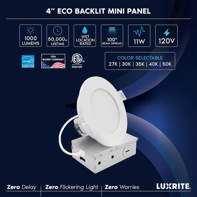 Alt view image 7 of 7 - LUXRITE 4 Inch LED Recessed Light, ECO Backlit Mini Panel Spotlight, 4 Pack