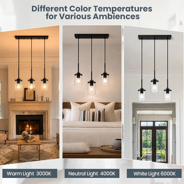 Alt view image 5 of 7 - 3-Light Pendant Light Fixtures, Modern Black Pendant Lights Kitchen Island, Adjustable Kitchen Island Lighting with Clear Glass Shade, Hanging Light Fixtures for Dining Room, Bedroom, Hallway