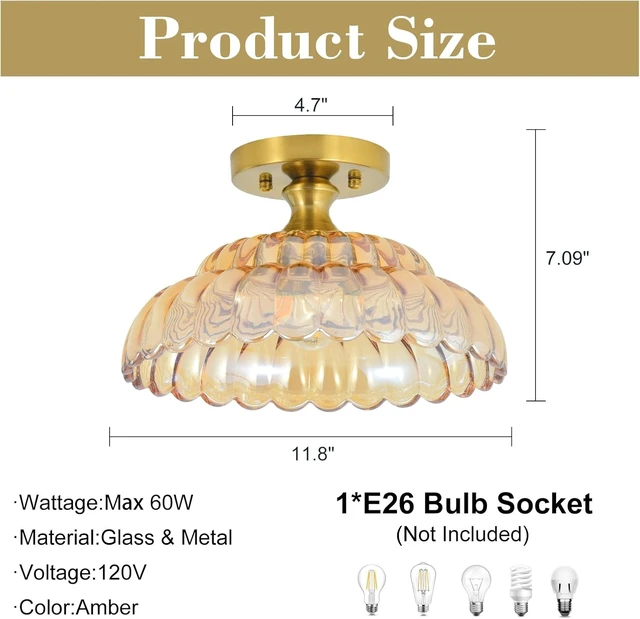 Alt view image 5 of 7 - 12 Inch Amber Semi Flush Mount Ceiling Light for Bedroom