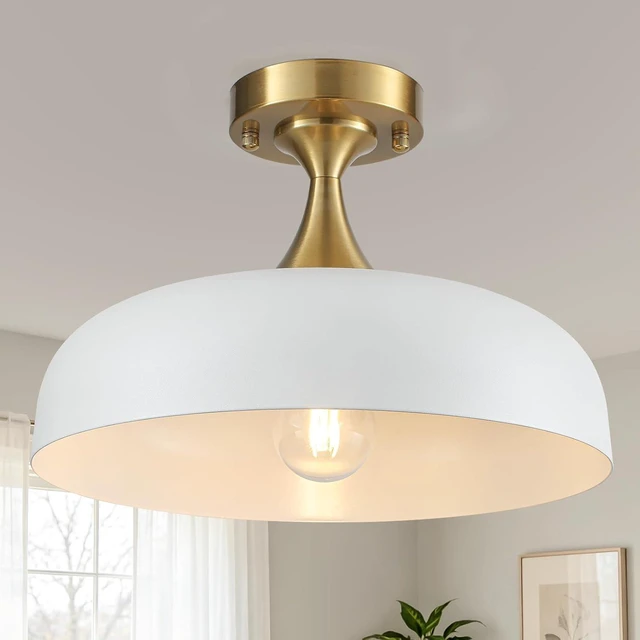 Main image of 13" Semi Flush Mount Ceiling Light Gold & White Light Fixture for Hallway
