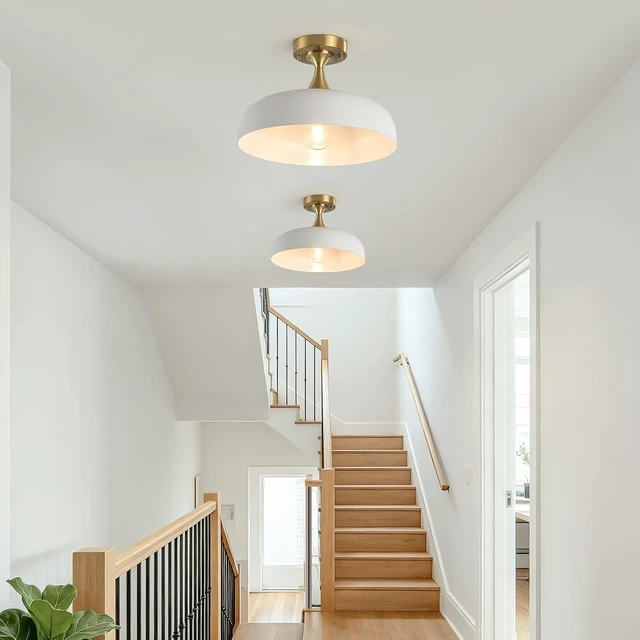 Alt view image 3 of 7 - 13" Semi Flush Mount Ceiling Light Gold & White Light Fixture for Hallway