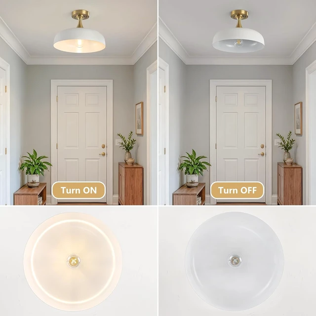 Alt view image 6 of 7 - 13" Semi Flush Mount Ceiling Light Gold & White Light Fixture for Hallway