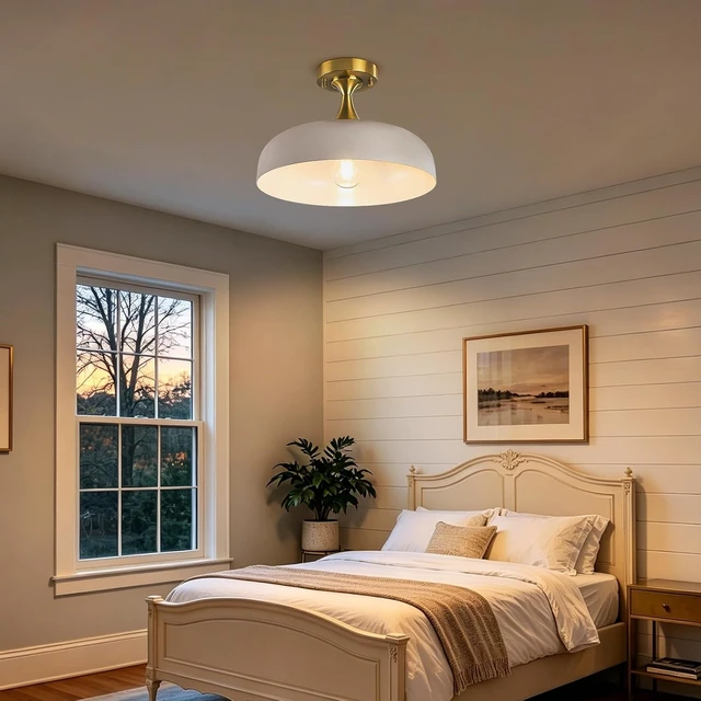Alt view image 5 of 7 - 13" Semi Flush Mount Ceiling Light Gold & White Light Fixture for Hallway