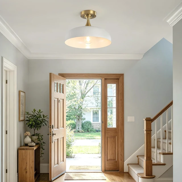 Alt view image 2 of 7 - 13" Semi Flush Mount Ceiling Light Gold & White Light Fixture for Hallway