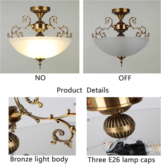 Alt view image 4 of 5 - The 16-inch Wide Glass Circular White Glass Ceiling lamp E26 Screw-Type 3-lamp is Suitable for Lighting in Living Rooms, Kitchens, foyers, bedrooms, Balconies and corridors