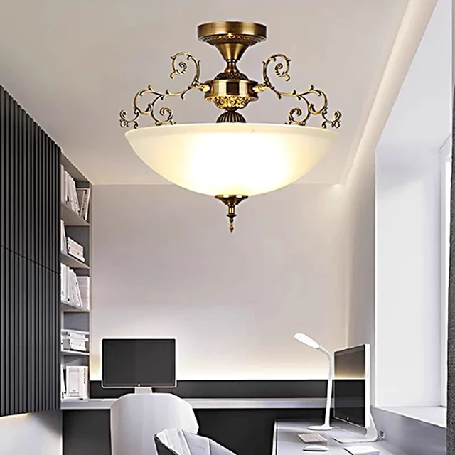 Alt view image 5 of 5 - The 16-inch Wide Glass Circular White Glass Ceiling lamp E26 Screw-Type 3-lamp is Suitable for Lighting in Living Rooms, Kitchens, foyers, bedrooms, Balconies and corridors