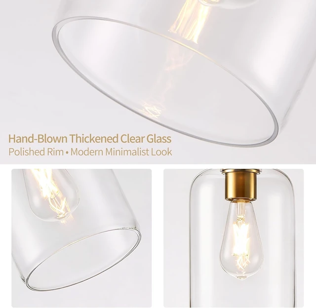 Alt view image 4 of 7 - Plug in Pendant Light with Clear Glass Shade, 15FT Cord & 11.8FT Chain, Adjustable Hanging Light, Inline On/Off Switch, Hanging Lamp for Kitchen Island, Bedroom, Dining Room, Living Room