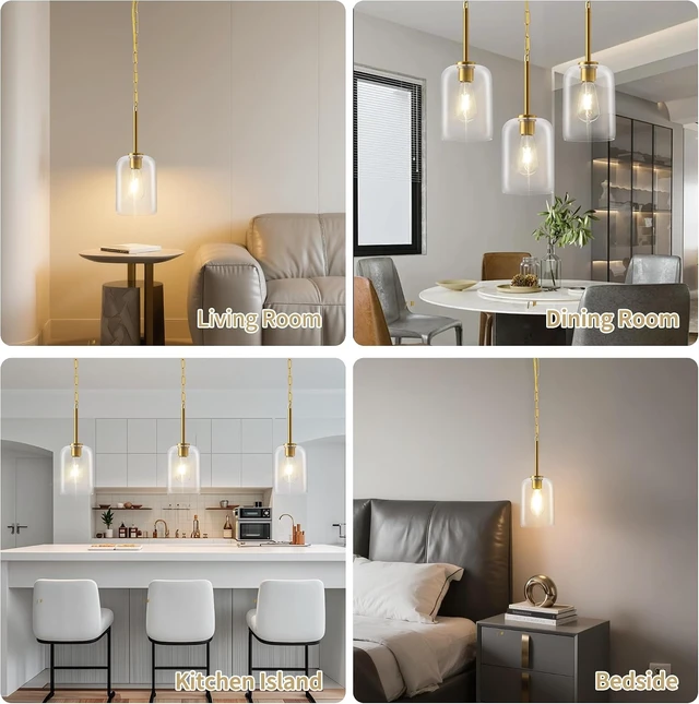 Alt view image 7 of 7 - Plug in Pendant Light with Clear Glass Shade, 15FT Cord & 11.8FT Chain, Adjustable Hanging Light, Inline On/Off Switch, Hanging Lamp for Kitchen Island, Bedroom, Dining Room, Living Room