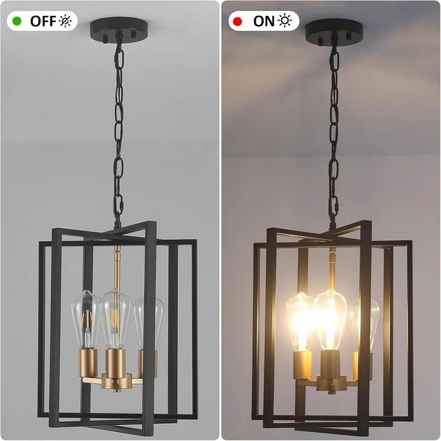 Alt view image 4 of 7 - Black Gold Chandelier for Dining Room, Modern Farmhouse 3 Light Entryway Pendant Light Fixture Adjustable Geometric Industrial Rustic Foyer Light for Living Room Kitchen Island Hallway Bedroom
