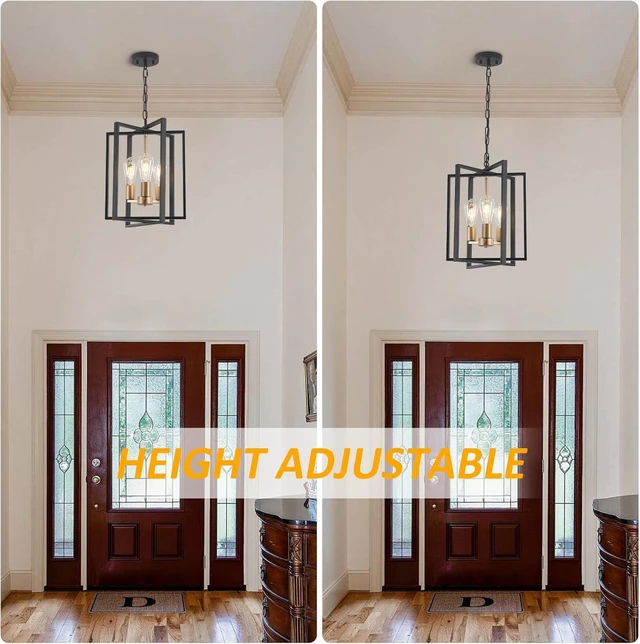 Alt view image 6 of 7 - Black Gold Chandelier for Dining Room, Modern Farmhouse 3 Light Entryway Pendant Light Fixture Adjustable Geometric Industrial Rustic Foyer Light for Living Room Kitchen Island Hallway Bedroom