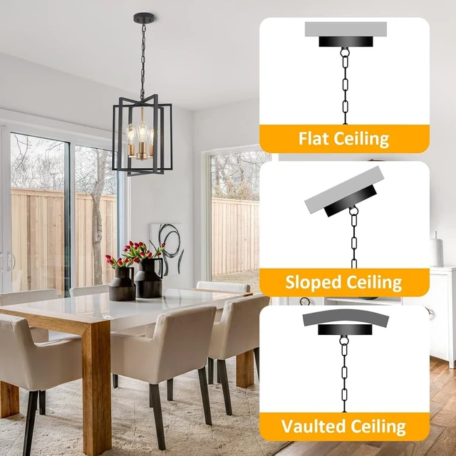 Alt view image 5 of 7 - Black Gold Chandelier for Dining Room, Modern Farmhouse 3 Light Entryway Pendant Light Fixture Adjustable Geometric Industrial Rustic Foyer Light for Living Room Kitchen Island Hallway Bedroom