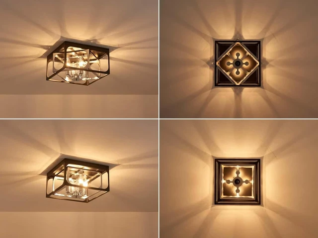 Alt view image 7 of 7 - Modern 4-Light Square Flush Mount Ceiling Light | Black & Chrome Industrial Chandelier | E12 Socket Ceiling Fixture for Dining Room, Living Room, Bedroom, Entryway (12.6" x 12.6" x 10.7")