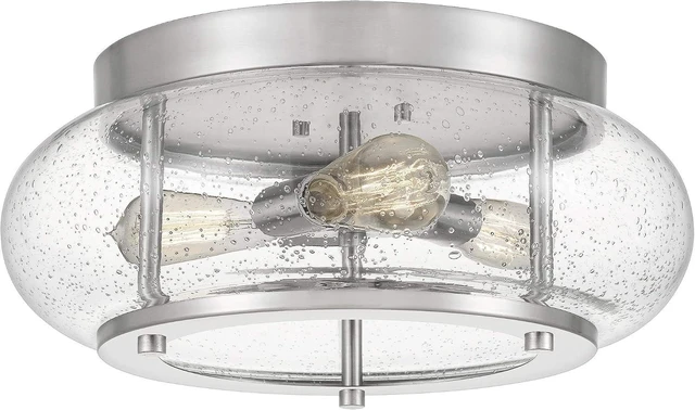 Main image of Quoizel Trilogy Flush Mount Ceiling Light Fixture, 16 Inch 3-Light Brushed Nickel Close to Ceiling Light Fixtures with Clear Seeded Glass for Hallway, Kitchen, Bedroom, Dining, Living Room or Office