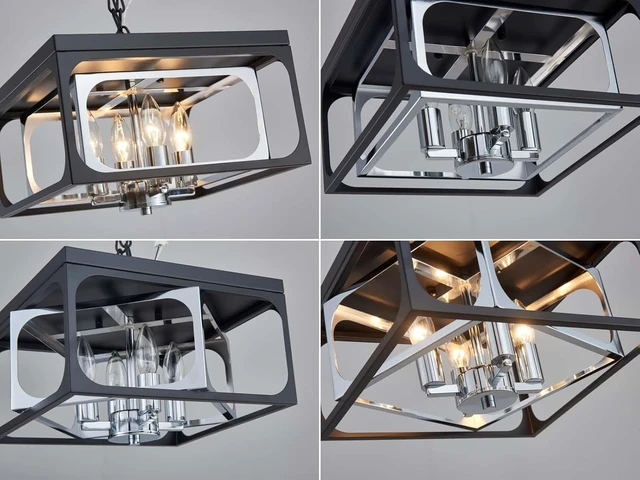 Alt view image 6 of 7 - Modern 4-Light Square Flush Mount Ceiling Light | Black & Chrome Industrial Chandelier | E12 Socket Ceiling Fixture for Dining Room, Living Room, Bedroom, Entryway (12.6" x 12.6" x 10.7")