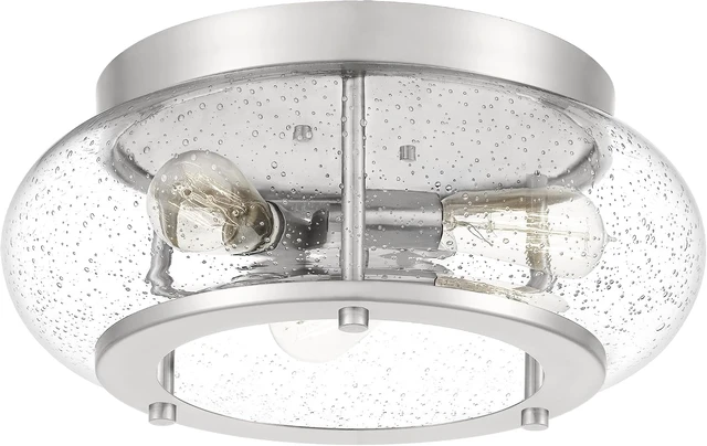 Alt view image 4 of 7 - Quoizel Trilogy Flush Mount Ceiling Light Fixture, 16 Inch 3-Light Brushed Nickel Close to Ceiling Light Fixtures with Clear Seeded Glass for Hallway, Kitchen, Bedroom, Dining, Living Room or Office