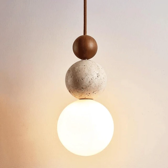 Main image of Modern Indoor Pendant Light Natural Stone Spherical Hanging Light Frosted White Glass Suspension Pendant Lamp for Bedside Restaurant Kitchen Island Aisle Bar Club Chandelier (Brown)