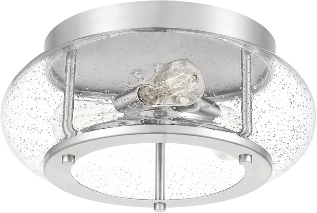Alt view image 5 of 7 - Quoizel Trilogy Flush Mount Ceiling Light Fixture, 16 Inch 3-Light Brushed Nickel Close to Ceiling Light Fixtures with Clear Seeded Glass for Hallway, Kitchen, Bedroom, Dining, Living Room or Office