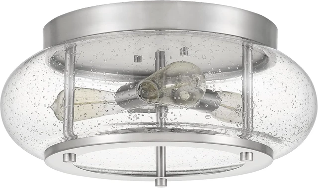 Alt view image 6 of 7 - Quoizel Trilogy Flush Mount Ceiling Light Fixture, 16 Inch 3-Light Brushed Nickel Close to Ceiling Light Fixtures with Clear Seeded Glass for Hallway, Kitchen, Bedroom, Dining, Living Room or Office