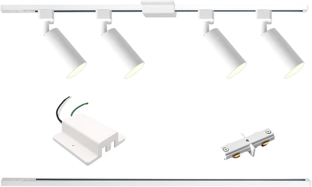 Main image of 4-Light LED Track Lighting Kit with 3.3FT H Type Track Lighting Rails and Floating Canopy Connector, Modern Kitchen GU10 Track Lighting Fixtures Ceiling Spot Light, White (No Bulbs)