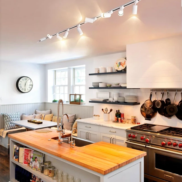 Alt view image 7 of 7 - 4-Light LED Track Lighting Kit with 3.3FT H Type Track Lighting Rails and Floating Canopy Connector, Modern Kitchen GU10 Track Lighting Fixtures Ceiling Spot Light, White (No Bulbs)
