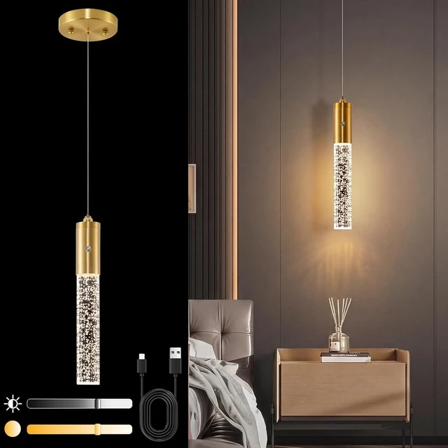 Main image of Battery Operated Pendant Light, Battery Hanging Pendant Light, Wireless Adjustable Rechargeable Chandelier for Kitchen Island Dining Room Hallway, No Wiring (Gold,1 Pack)