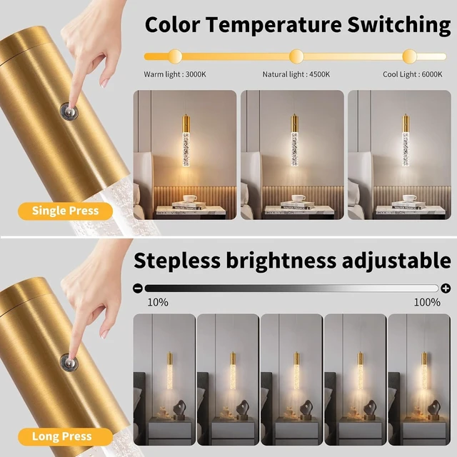 Alt view image 3 of 7 - Battery Operated Pendant Light, Battery Hanging Pendant Light, Wireless Adjustable Rechargeable Chandelier for Kitchen Island Dining Room Hallway, No Wiring (Gold,1 Pack)