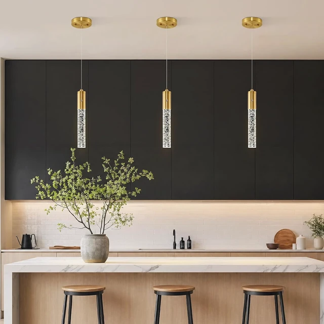 Alt view image 2 of 7 - Battery Operated Pendant Light, Battery Hanging Pendant Light, Wireless Adjustable Rechargeable Chandelier for Kitchen Island Dining Room Hallway, No Wiring (Gold,1 Pack)