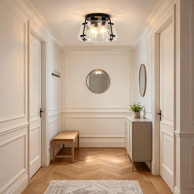 Alt view image 2 of 7 - Black Semi Flush Mount Ceiling Light Entryway Hallway Light Fixtures