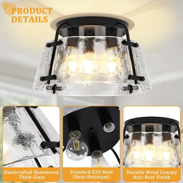 Alt view image 4 of 7 - Black Semi Flush Mount Ceiling Light Entryway Hallway Light Fixtures