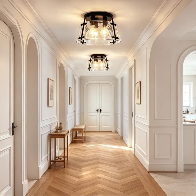 Alt view image 6 of 7 - Black Semi Flush Mount Ceiling Light Entryway Hallway Light Fixtures