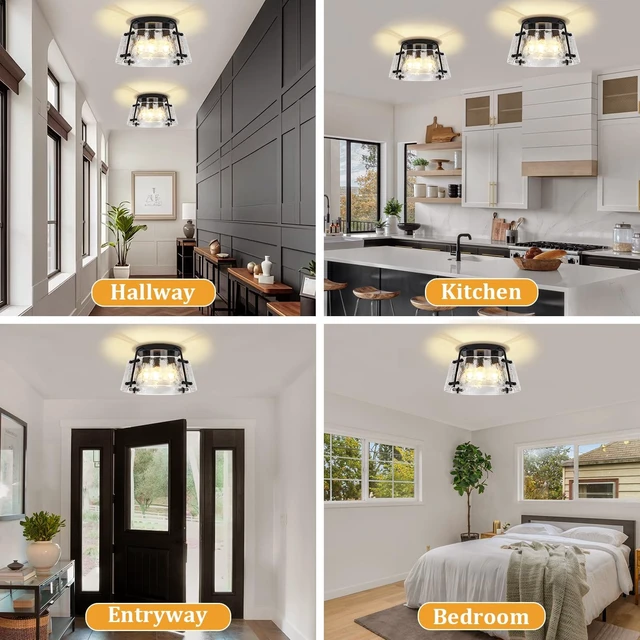 Alt view image 7 of 7 - Black Semi Flush Mount Ceiling Light Entryway Hallway Light Fixtures