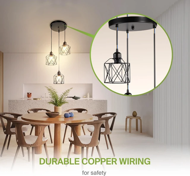 Alt view image 4 of 7 - ASD Black Pendant Light Fixture - 3xE26 120V ETL Modern Pendant Lights Kitchen Island, Industrial Hallway, Living Room, Kitchen Island Lighting, Hanging Dining Room Light Fixtures Over Table
