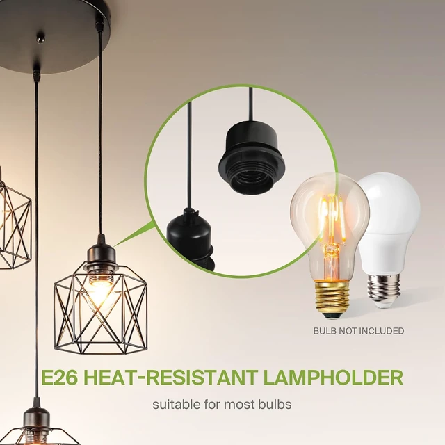 Alt view image 5 of 7 - ASD Black Pendant Light Fixture - 3xE26 120V ETL Modern Pendant Lights Kitchen Island, Industrial Hallway, Living Room, Kitchen Island Lighting, Hanging Dining Room Light Fixtures Over Table