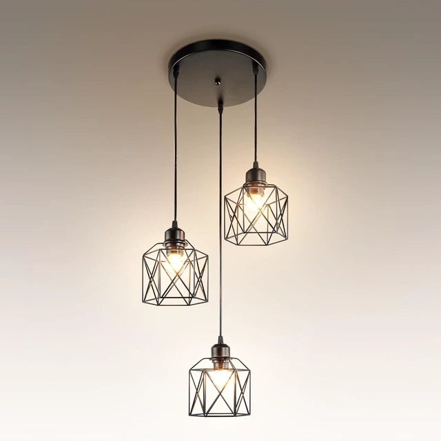 Main image of ASD Black Pendant Light Fixture - 3xE26 120V ETL Modern Pendant Lights Kitchen Island, Industrial Hallway, Living Room, Kitchen Island Lighting, Hanging Dining Room Light Fixtures Over Table