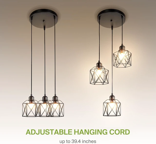 Alt view image 7 of 7 - ASD Black Pendant Light Fixture - 3xE26 120V ETL Modern Pendant Lights Kitchen Island, Industrial Hallway, Living Room, Kitchen Island Lighting, Hanging Dining Room Light Fixtures Over Table