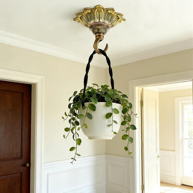 Alt view image 5 of 6 - Hicarer 3.58 in Brass Ceiling Hook 3.58 in Floral Brass Hook, Vintage